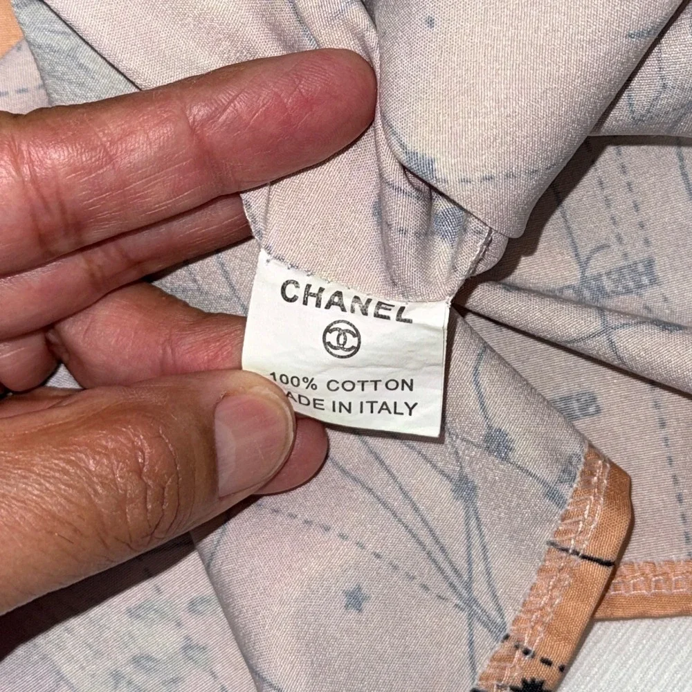 Chanel Celestial Zodiac Moon Print Cotton Button Down Shirt Peach Long Sleeve